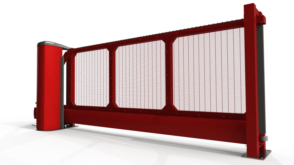 red automatic sliding gate.