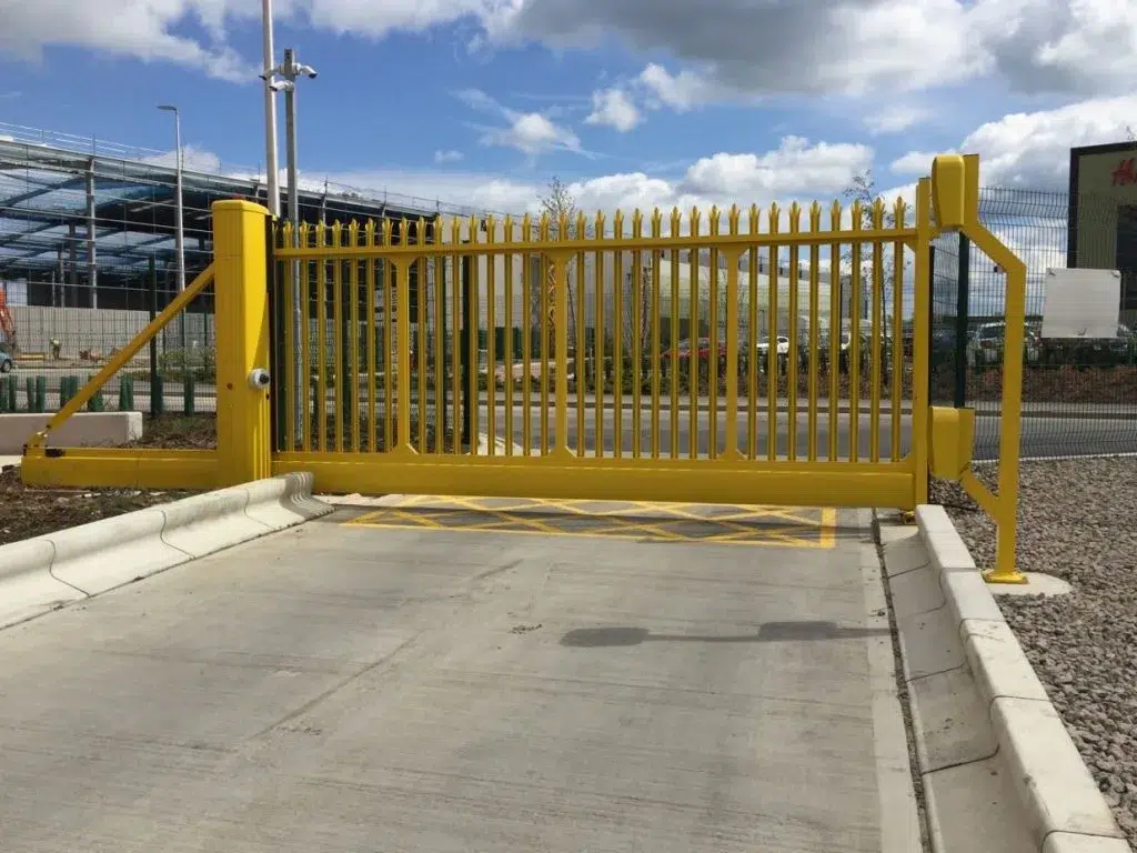 yellow cantilever sliding gate.